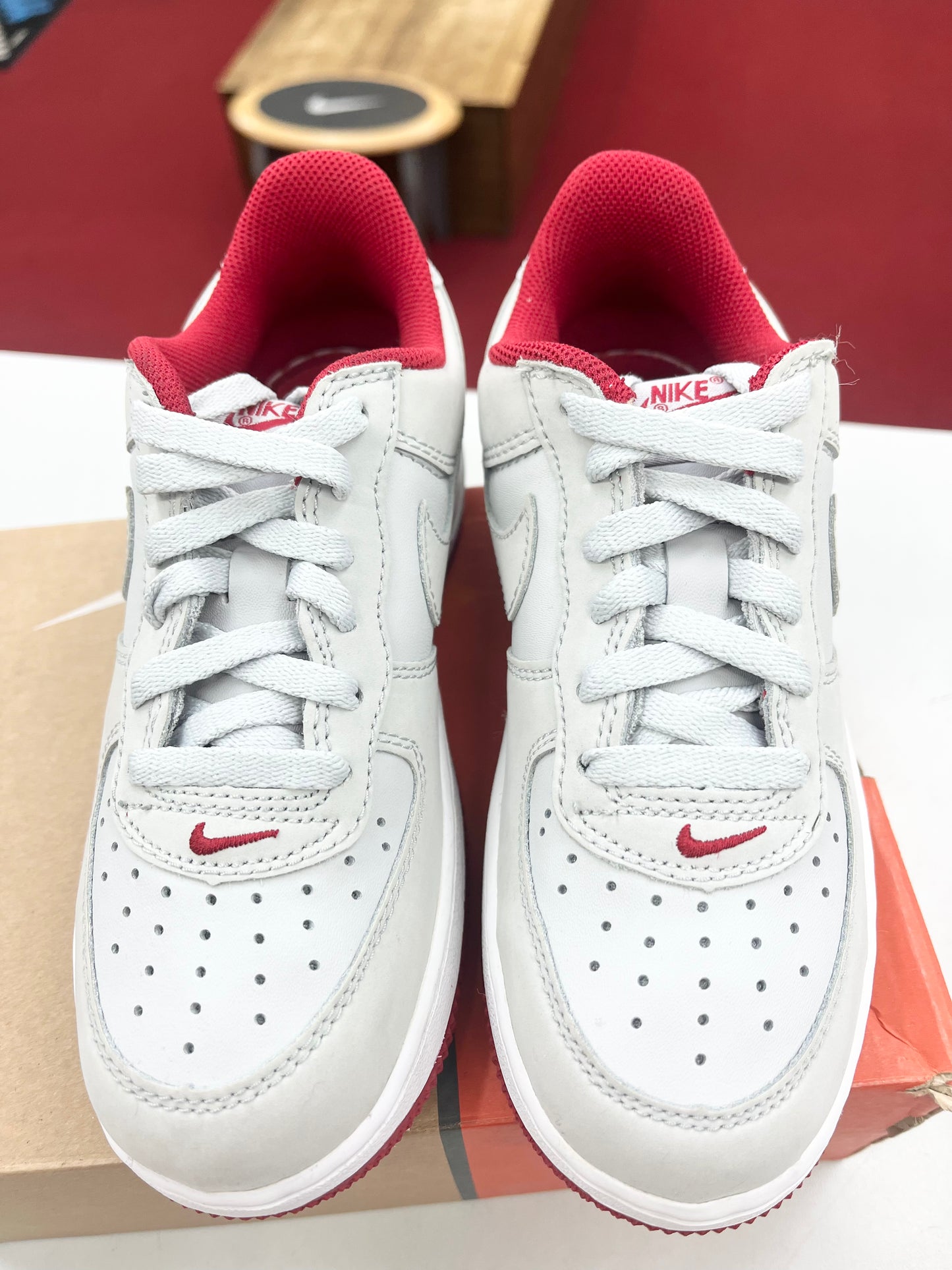 SZ: 13C. 2006 Kids Nike AF1 Low Grey/Red.