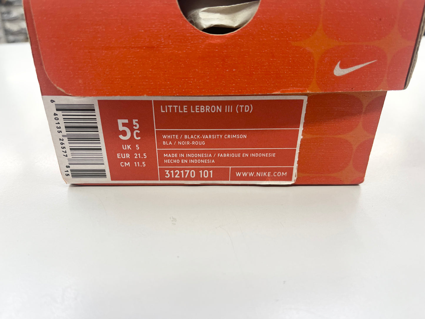 SZ 5.5C. 2005 Baby Nike LeBron III Crimson.