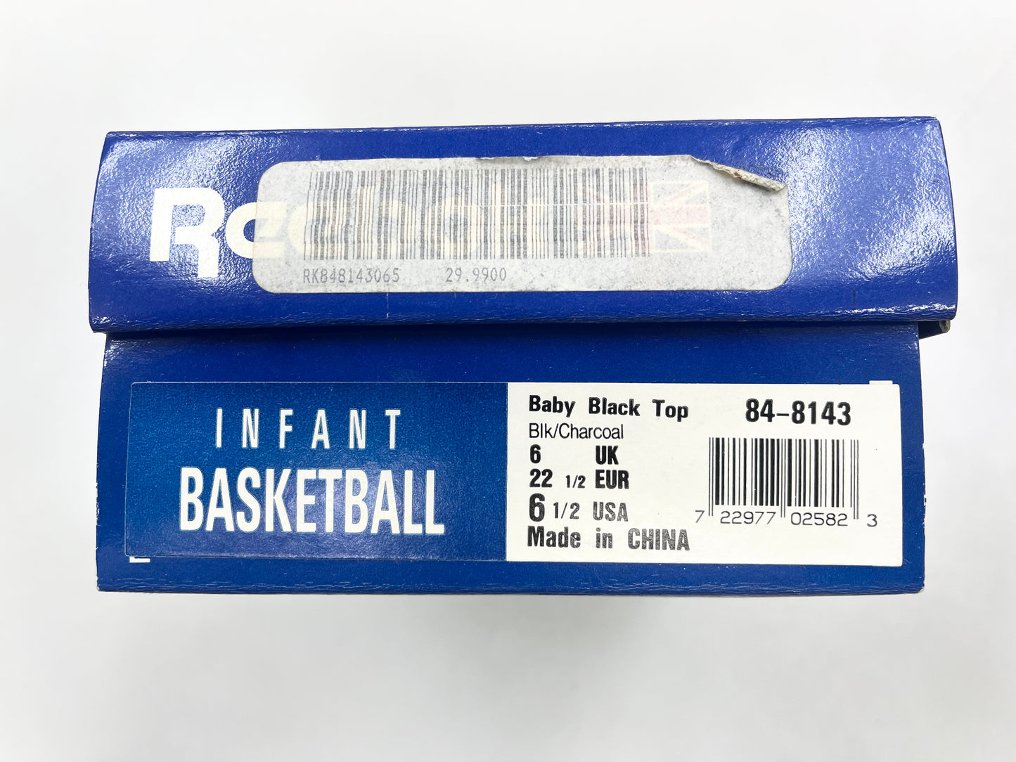 SZ 6.5C. 1993 Baby Reebok Black Top.