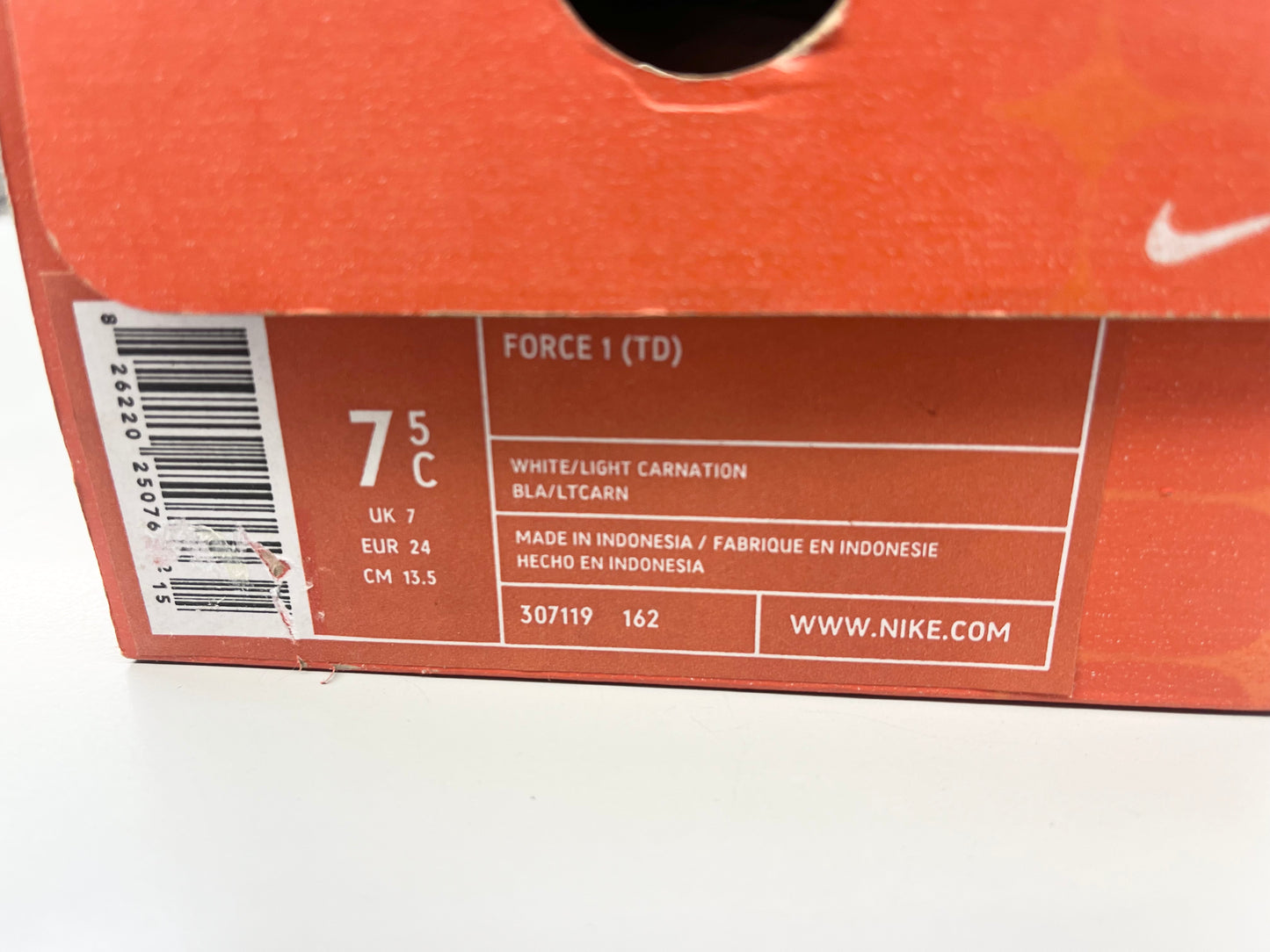 2004 Baby Nike AF1 Low White/Carnation.