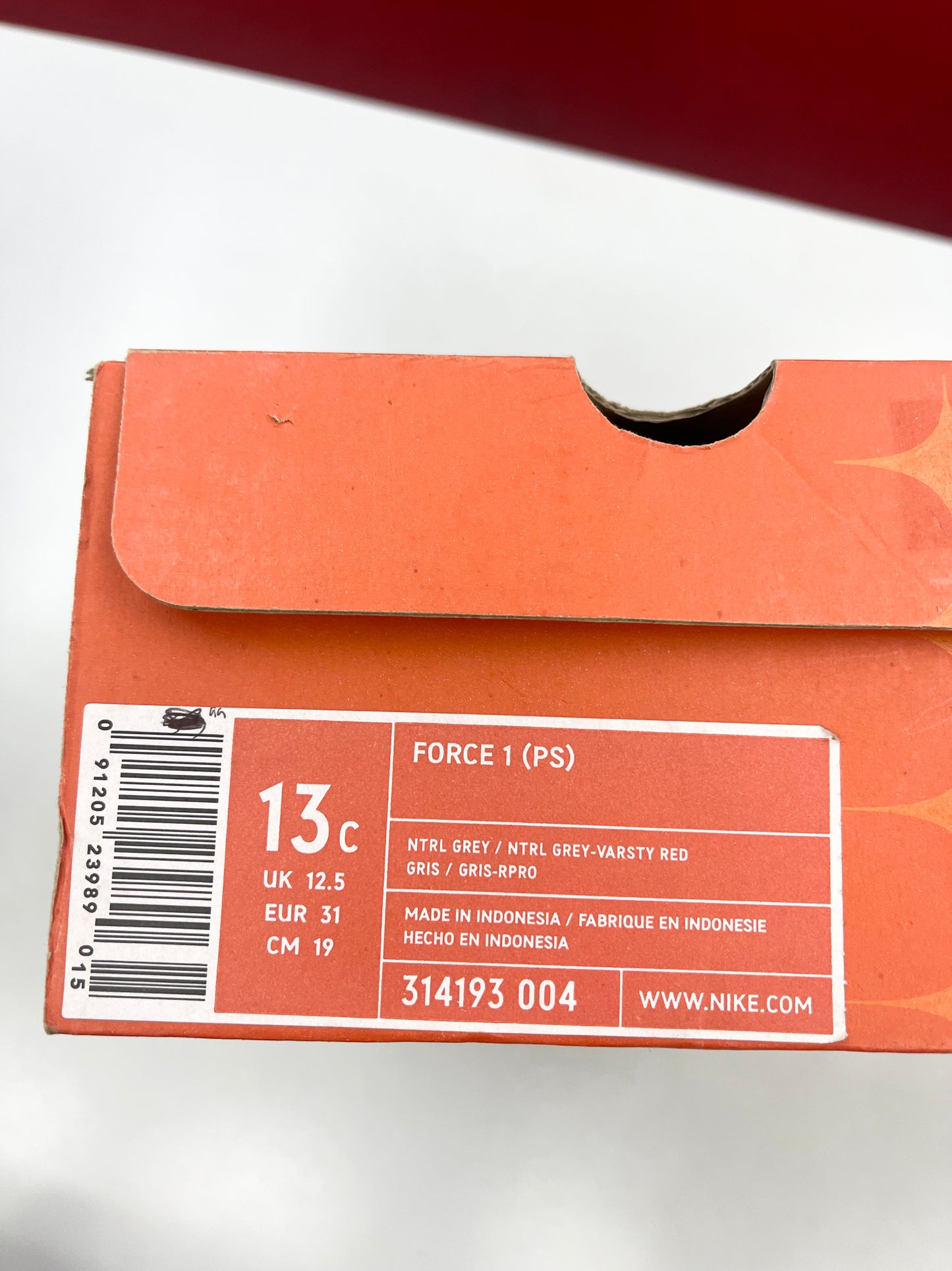 SZ: 13C. 2006 Kids Nike AF1 Low Grey/Red.
