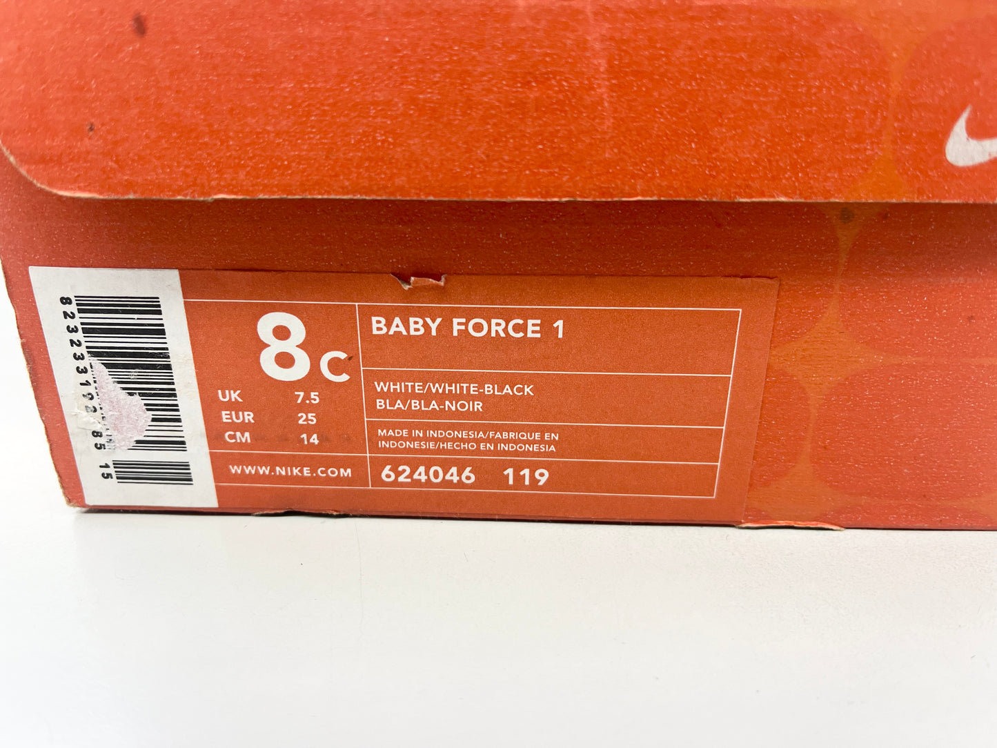 SZ 8C. 2002 Baby Nike AF1 Low White/Black.