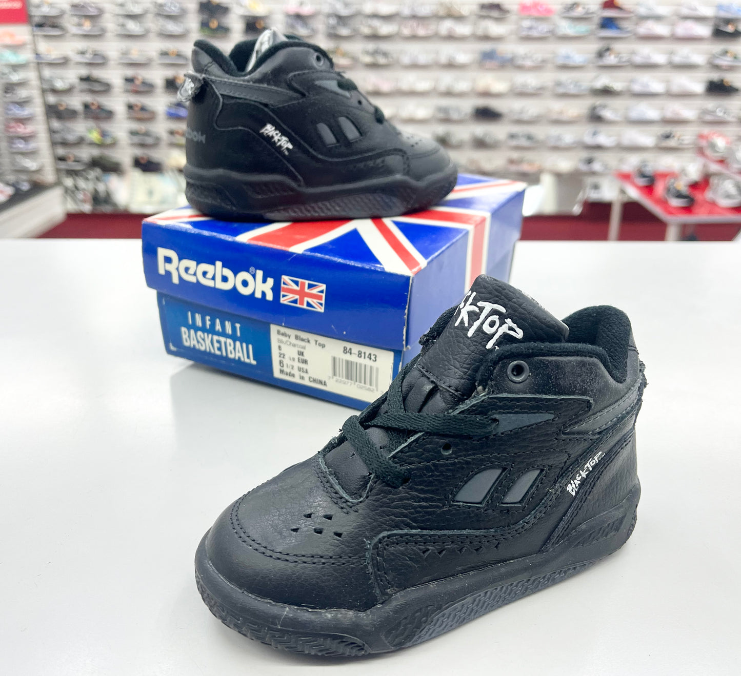 SZ 6.5C. 1993 Baby Reebok Black Top.