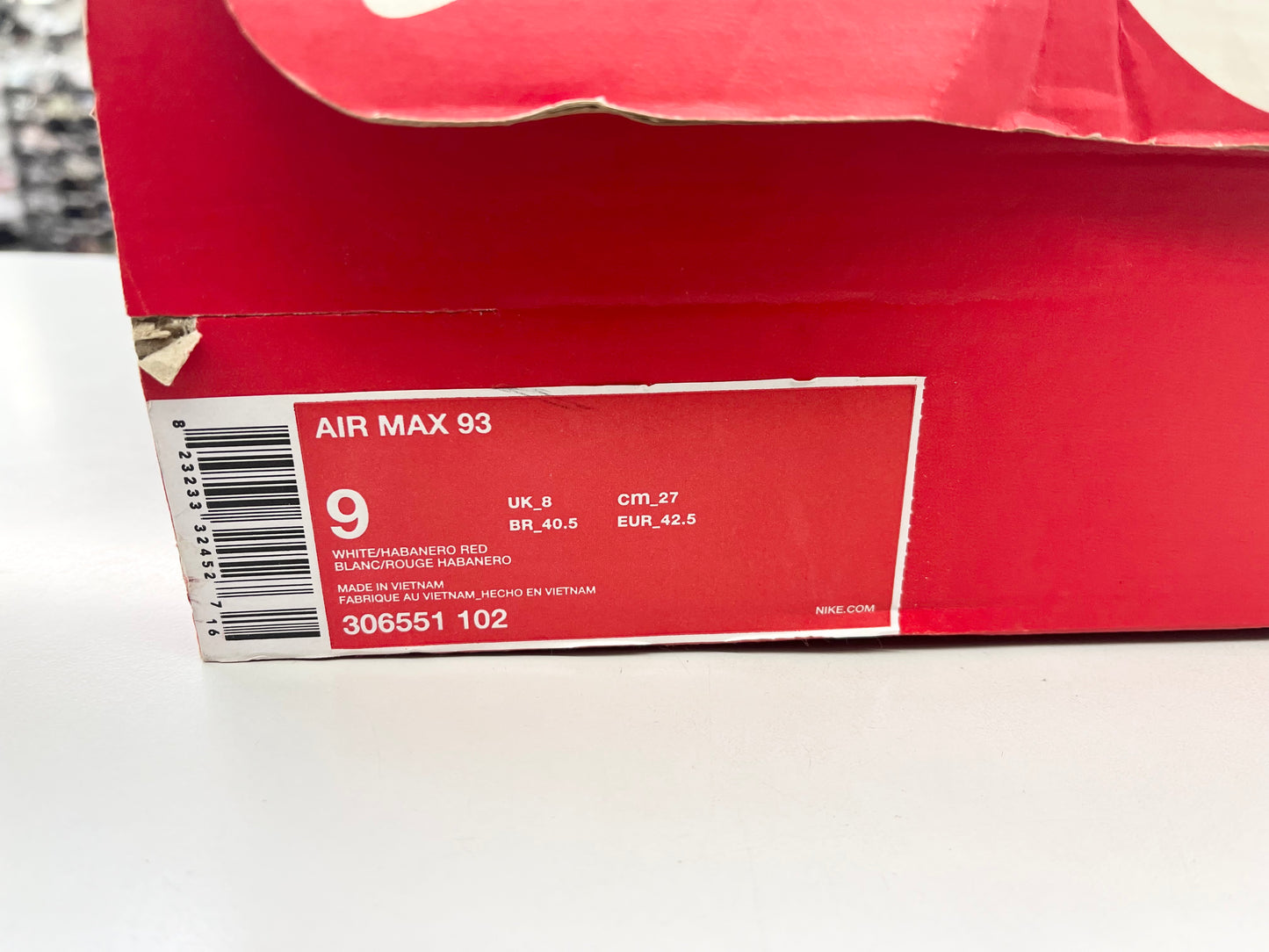 SZ 9 Men. 2017 Nike Air Max 93 Habanero.