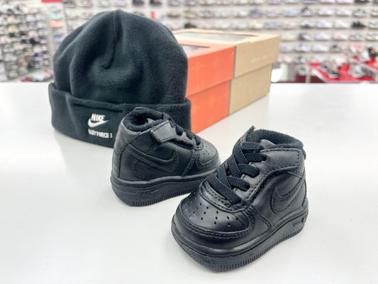 2006 Baby Newborn Nike AF1 Black with fleece hat.